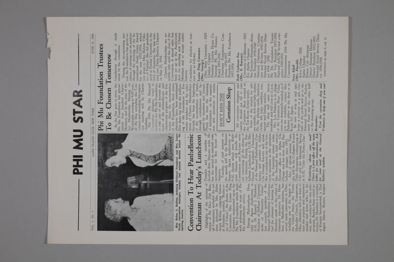 Phi Mu Star, Vol. 2, No. 1, June 17, 1958 (Image)