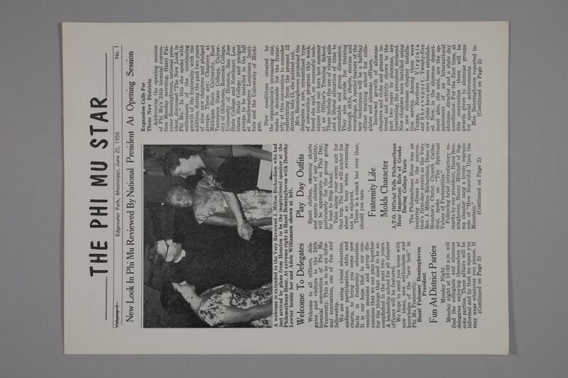 The Phi Mu Star, Vol. 1, No. 1, June 25, 1956 (Image)
