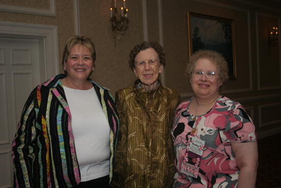 Kathy Bacskay and Two Unidentified Phi Mus at Convention 1852 Dinner Photograph, July 14, 2006 (image)