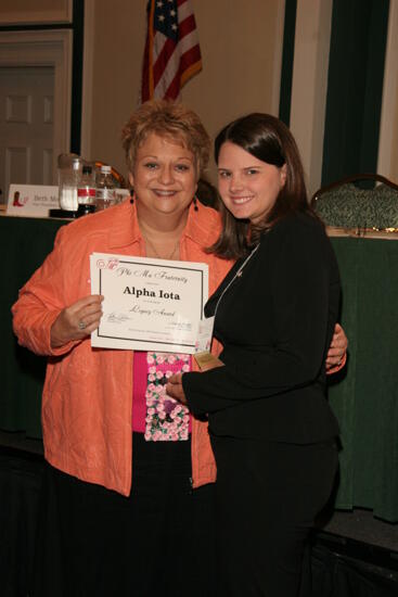 Kathy Williams and Alpha Iota Chapter Member With Legacy Award at Friday Convention Session Photograph, July 14, 2006 (image)