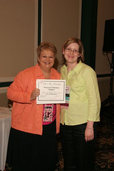 Kathy Williams and Princeton Alumnae Chapter Member With Certificate at Friday Convention Session Photograph, July 14, 2006 (image)