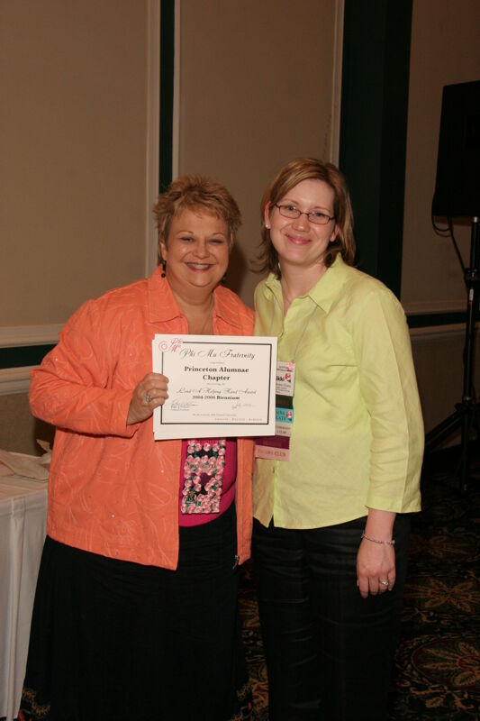 July 14 Kathy Williams and Princeton Alumnae Chapter Member With Certificate at Friday Convention Session Photograph Image