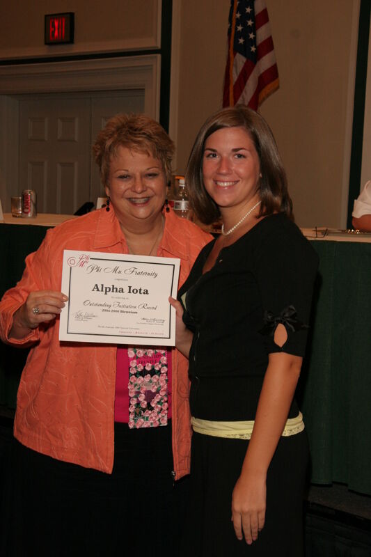 July 14 Kathy Williams and Alpha Iota Chapter Member With Certificate at Friday Convention Session Photograph Image