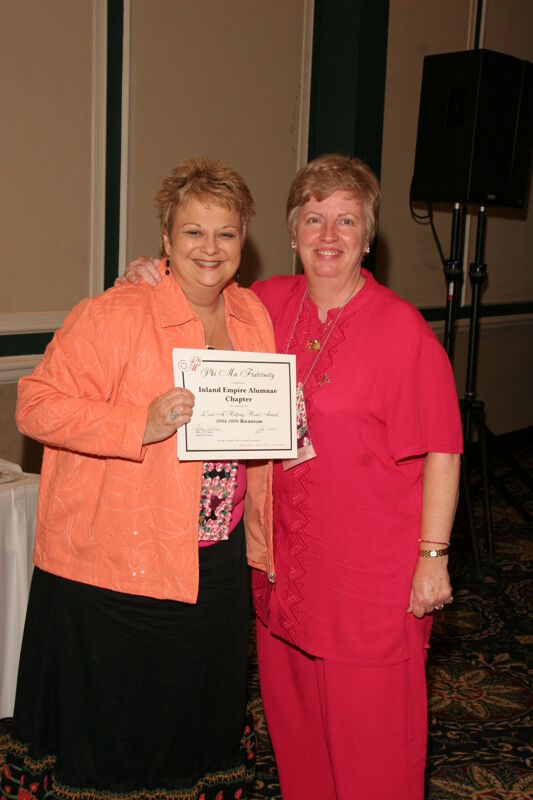 July 14 Kathy Williams and Inland Empire Alumnae Chapter Member With Certificate at Friday Convention Session Photograph Image