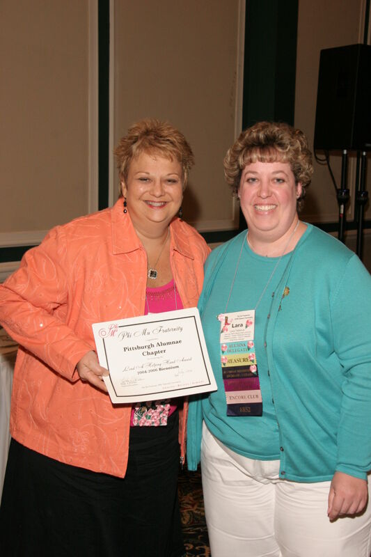 Kathy Williams and Pittsburgh Alumnae Chapter Member With Certificate at Friday Convention Session Photograph, July 14, 2006 (Image)