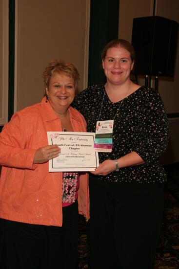 Kathy Williams and South Central Pennsylvania Alumnae Chapter Member With Certificate at Friday Convention Session Photograph, July 14, 2006 (image)