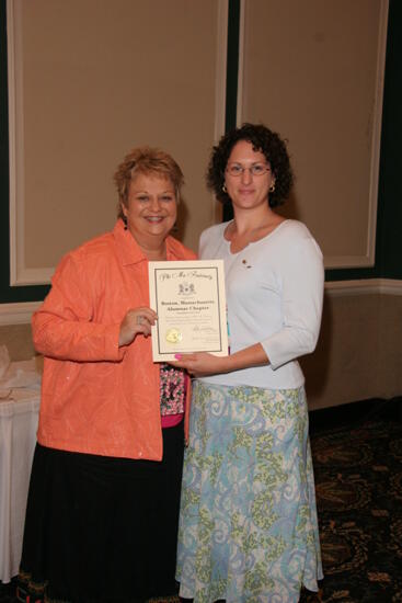 Kathy Williams and Boston Alumnae Chapter Member With Certificate at Friday Convention Session Photograph 2, July 14, 2006 (image)