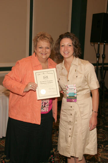 Kathy Williams and Northern Virginia Alumnae Chapter Member With Certificate at Friday Convention Session Photograph, July 14, 2006 (image)