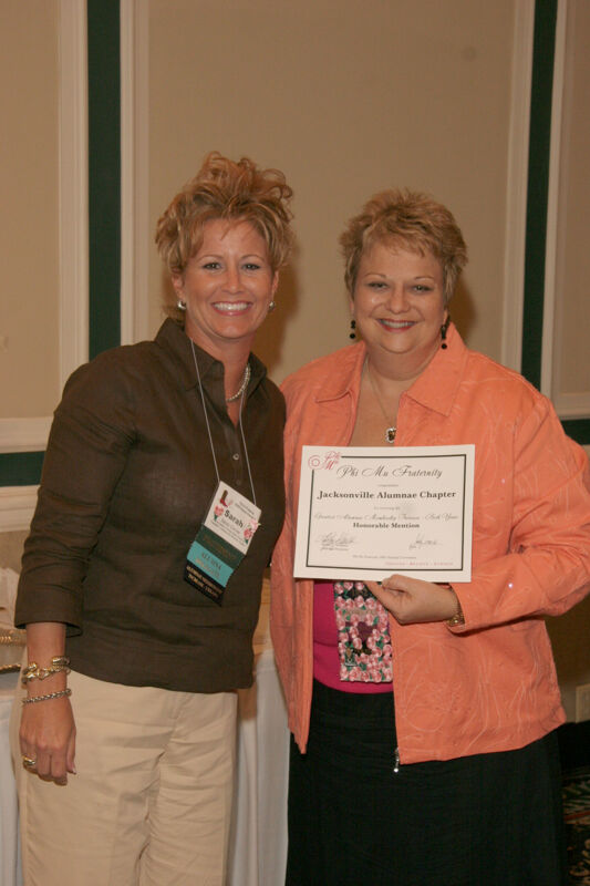 July 14 Kathy Williams and Jacksonville Alumnae Chapter Member With Certificate at Friday Convention Session Photograph Image