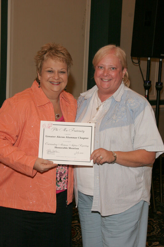 July 14 Kathy Williams and Akron Alumnae Chapter Member With Certificate at Friday Convention Session Photograph Image