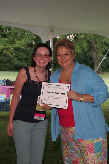 Kathy Williams and Gamma Gamma Chapter Member With Certificate at Convention Outdoor Luncheon Photograph, July 2006 (image)