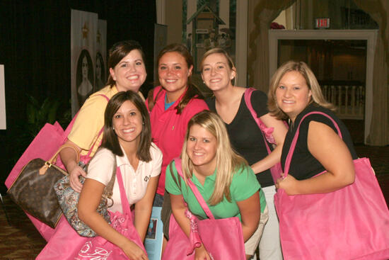 Six Phi Mus With Pink Bags at Convention Registration Photograph, July 2006 (image)