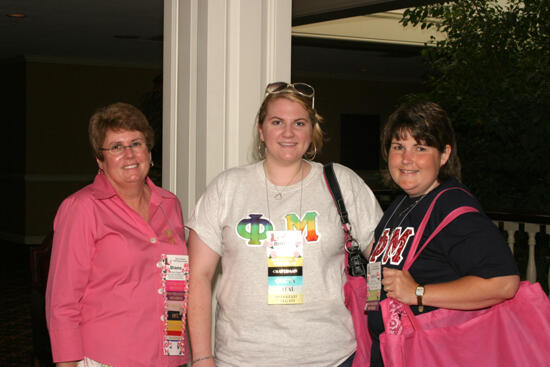 Diane Eggert and Two Unidentified Phi Mus at Convention Registration Photograph, July 2006 (image)