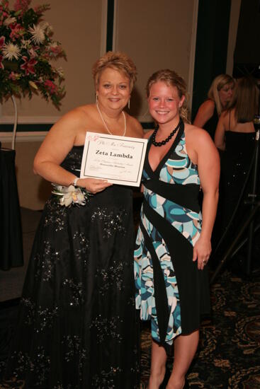 Kathy Williams and Zeta Lambda Chapter Member With Certificate at Convention Carnation Banquet Photograph, July 15, 2006 (image)