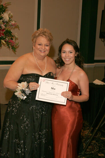 Kathy Williams and Mu Chapter Member With Certificate at Convention Carnation Banquet Photograph, July 15, 2006 (image)