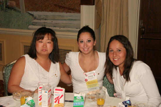 Jenny Krieger and Two Unidentified Phi Mus at Saturday Convention Breakfast Photograph 1, July 15, 2006 (image)