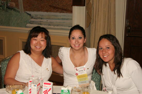 Jenny Krieger and Two Unidentified Phi Mus at Saturday Convention Breakfast Photograph 2, July 15, 2006 (image)