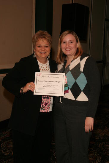 Kathy Williams and Kansas City Alumna With Certificate at Convention Sisterhood Luncheon Photograph 1, July 15, 2006 (image)