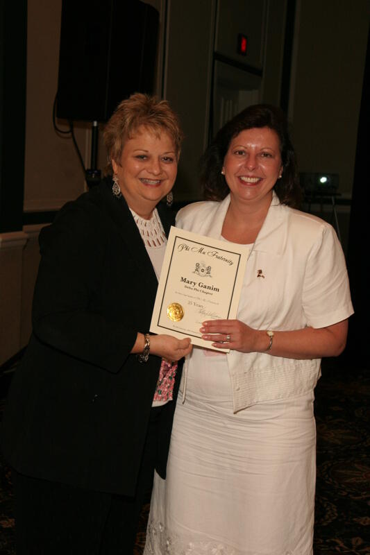 Kathy Williams and Mary Ganim With Certificate at Convention Sisterhood Luncheon Photograph, July 15, 2006 (Image)