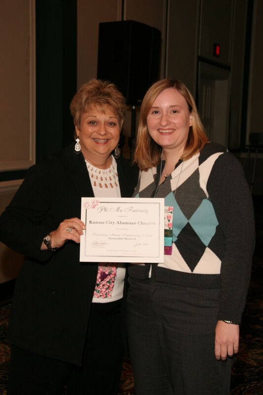 July 15 Kathy Williams and Kansas City Alumna With Certificate at Convention Sisterhood Luncheon Photograph 2 Image