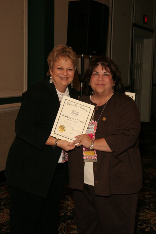 July 15 Kathy Williams and Margo Grace With Certificate at Convention Sisterhood Luncheon Photograph Image
