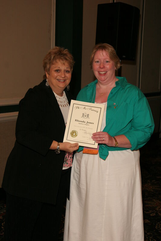 Kathy Williams and Rhonda Jones With Certificate at Convention Sisterhood Luncheon Photograph, July 15, 2006 (Image)
