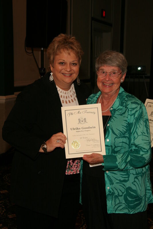 Kathy Williams and Ulrike Goodwin With Certificate at Convention Sisterhood Luncheon Photograph 2, July 15, 2006 (Image)