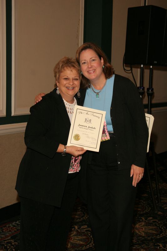 July 15 Kathy Williams and Janeen Judah With Certificate at Convention Sisterhood Luncheon Photograph Image