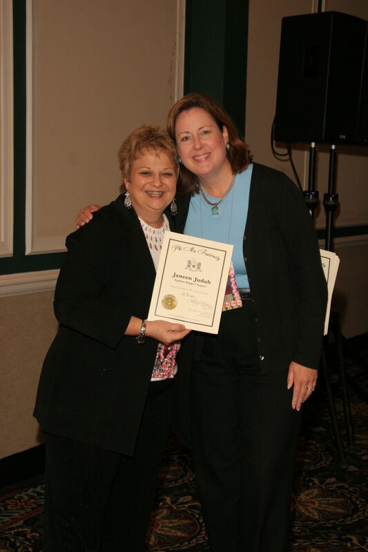 Kathy Williams and Janeen Judah With Certificate at Convention Sisterhood Luncheon Photograph, July 15, 2006 (Image)