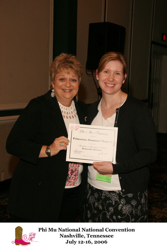 July 15 Kathy Williams and Princeton Alumna With Certificate at Convention Sisterhood Luncheon Photograph 2 Image