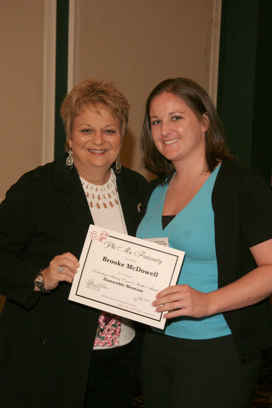 July 15 Kathy Williams and Brooke McDowell With Certificate at Convention Sisterhood Luncheon Photograph Image
