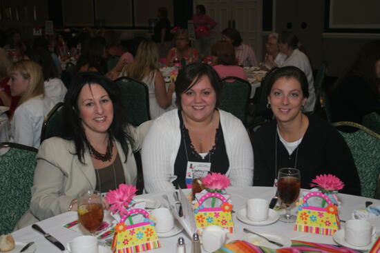 Lindsay Dickey ant Two Unidentified Phi Mus at Convention Sisterhood Luncheon Photograph 1, July 15, 2006 (image)