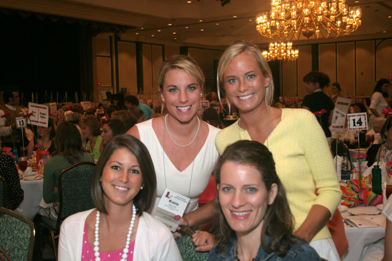 Katie Olk and Three Unidentified Phi Mus at Convention Sisterhood Luncheon Photograph 1, July 15, 2006 (Image)