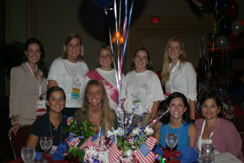 Table of Nine at Convention Red, White, and Phi Mu Dinner Photograph 2, July 8, 2004 (Image)