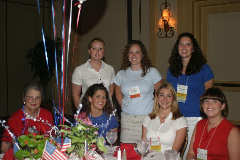 Table of Seven at Convention Red, White, and Phi Mu Dinner Photograph 1, July 8, 2004 (Image)