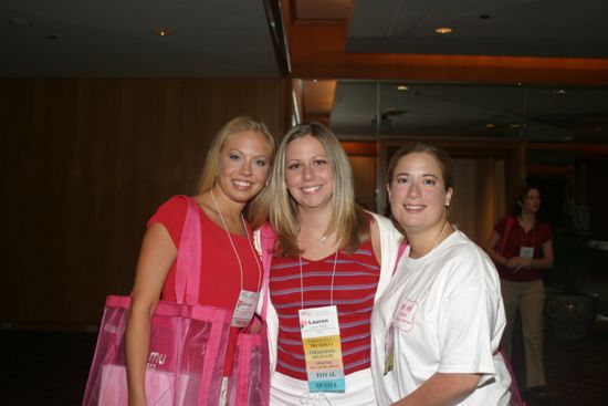 Lauren Stokes and Two Unidentified Phi Mus at Convention Photograph, July 8, 2004 (image)