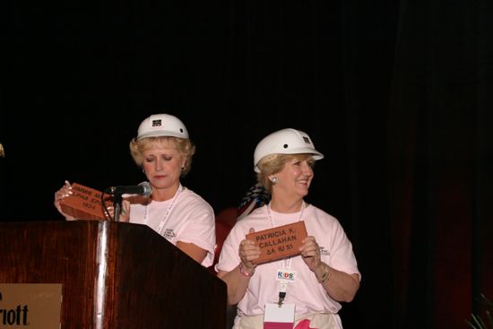 Kathie Garland and Unidentified With Bricks at Convention Photograph 2, July 8, 2004 (image)