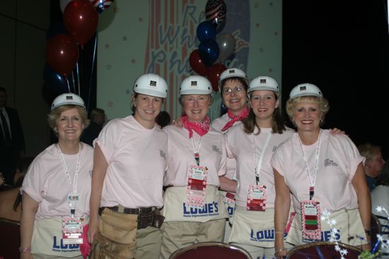 Six Phi Mus Dressed as Construction Workers at Convention Photograph, July 8, 2004 (image)