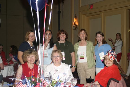 Table of Eight at Convention Red, White, and Phi Mu Dinner Photograph 2, July 8, 2004 (image)