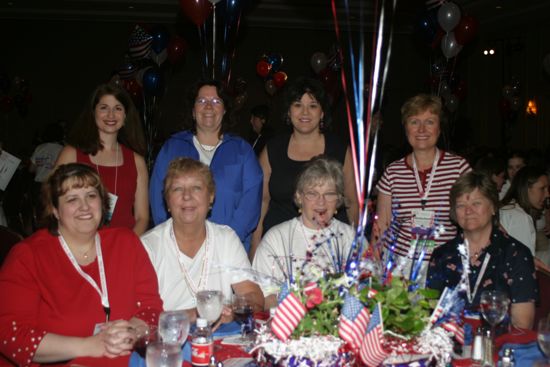 Table of Eight at Convention Red, White, and Phi Mu Dinner Photograph 5, July 8, 2004 (image)