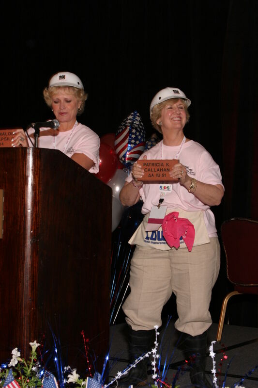 Kathie Garland and Unidentified With Bricks at Convention Photograph 1, July 8, 2004 (Image)