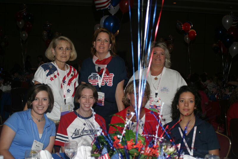 Table of Seven at Convention Red, White, and Phi Mu Dinner Photograph 2, July 8, 2004 (Image)