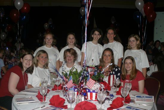 Table of 10 at Convention Red, White, and Phi Mu Dinner Photograph 1, July 8, 2004 (image)