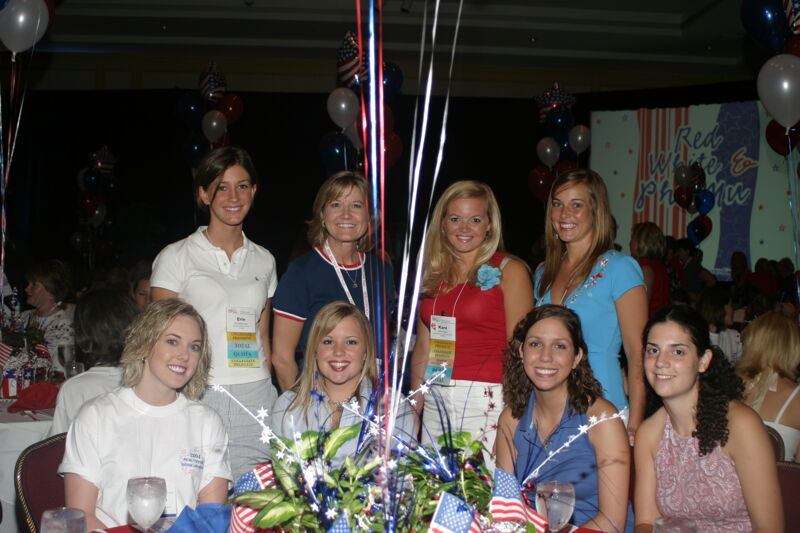 Table of Eight at Convention Red, White, and Phi Mu Dinner Photograph 1, July 8, 2004 (Image)