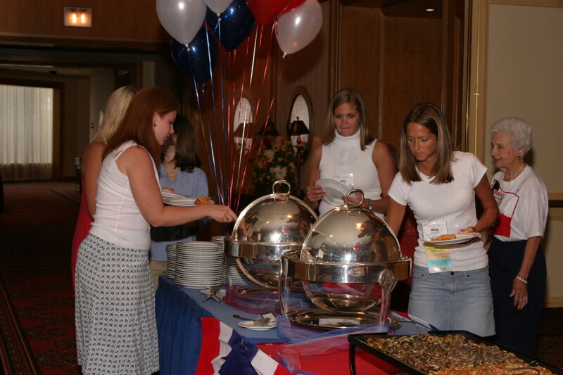 Buffet Table During Convention Red, White, and Phi Mu Dinner Photograph, July 8, 2004 (Image)