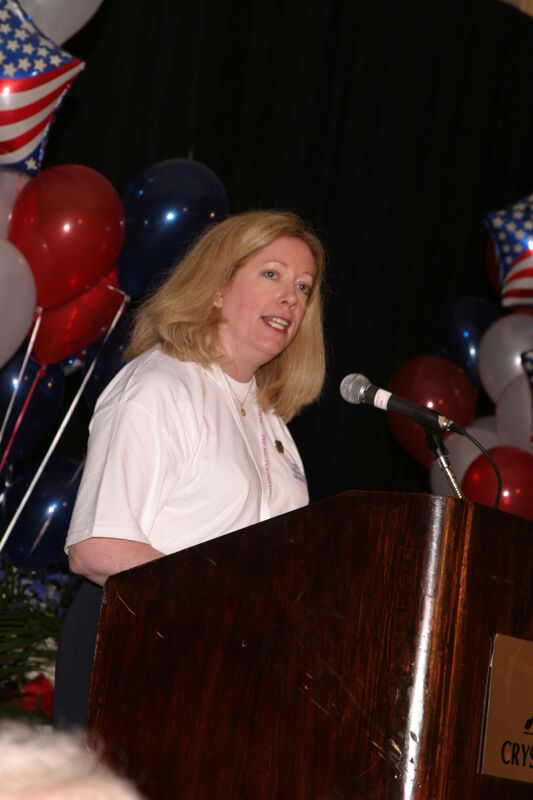 Cindy Lowden Speaking at Convention Red, White, and Phi Mu Dinner Photograph, July 8, 2004 (Image)
