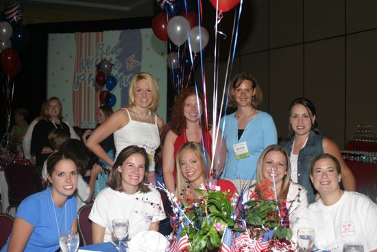 Table of Nine at Convention Red, White, and Phi Mu Dinner Photograph 1, July 8, 2004 (image)