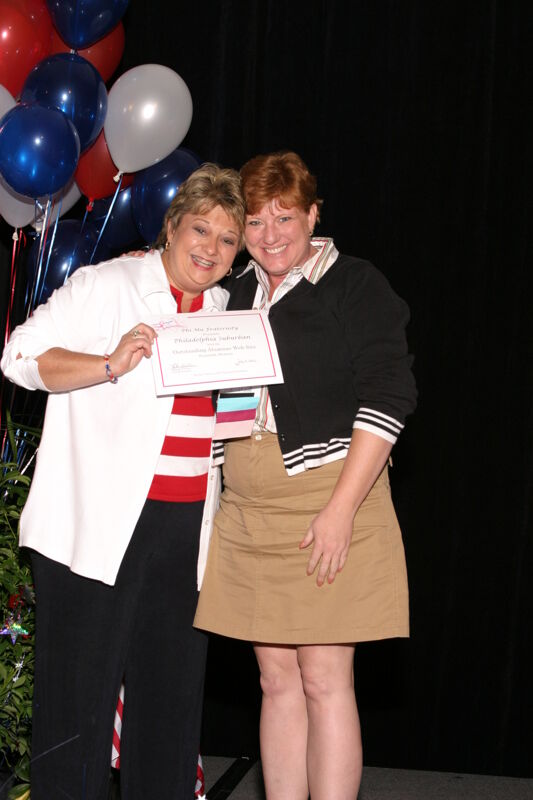 Kathy Williams and Philadelphia Suburban Alumnae Chapter Member With Certificate at Convention Photograph, July 8, 2004 (Image)