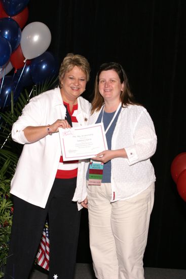 Kathy Williams and Santa Clara Alumnae Chapter Member With Certificate at Convention Photograph, July 8, 2004 (image)