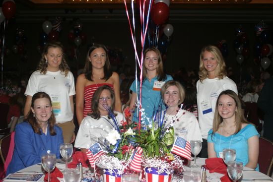 Table of Eight at Convention Red, White, and Phi Mu Dinner Photograph 3, July 8, 2004 (image)